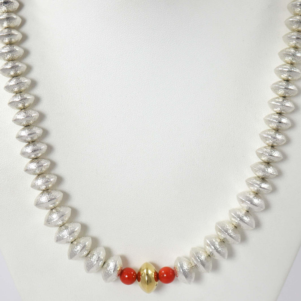 Navajo Pearl and Coral Necklace by Al Joe - Garland's