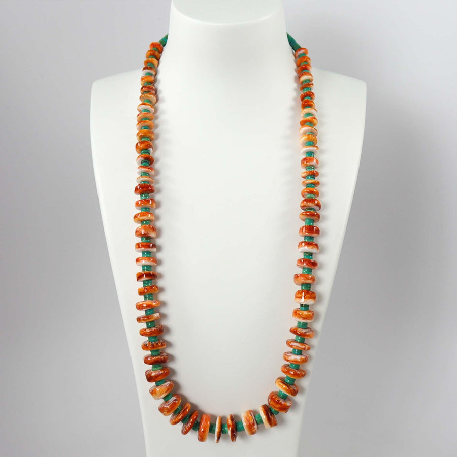 Spiny Oyster Shell and Turquoise Necklace by Raymond Tenorio - Garland's