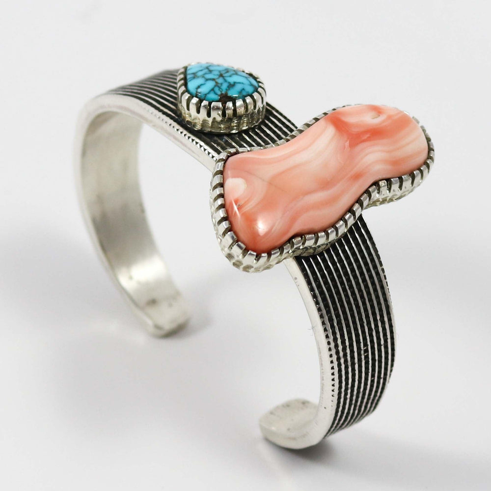 Turquoise and Coral Cuff by Alvin Yellowhorse - Garland's