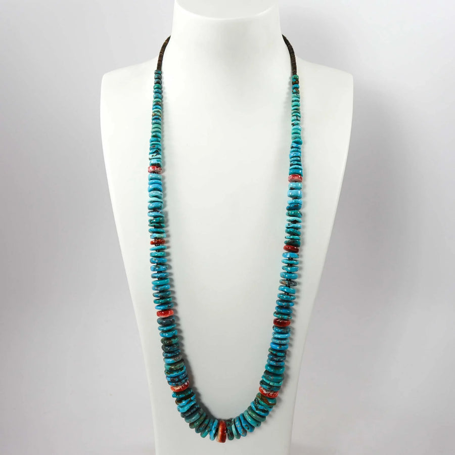 Turquoise and Spiny Oyster Necklace by Raymond Tenorio - Garland's