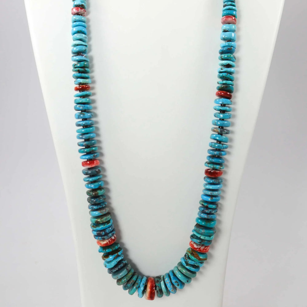 Turquoise and Spiny Oyster Necklace by Raymond Tenorio - Garland's