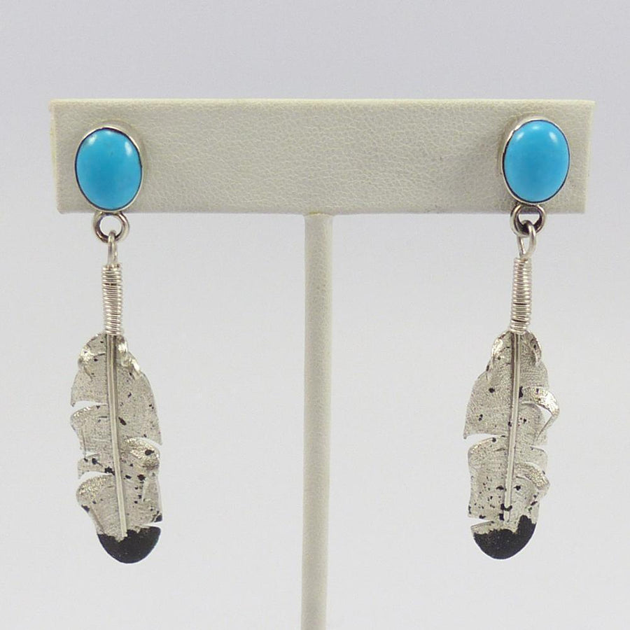 Turquoise Feather Earrings by Ernest Rangel - Garland's
